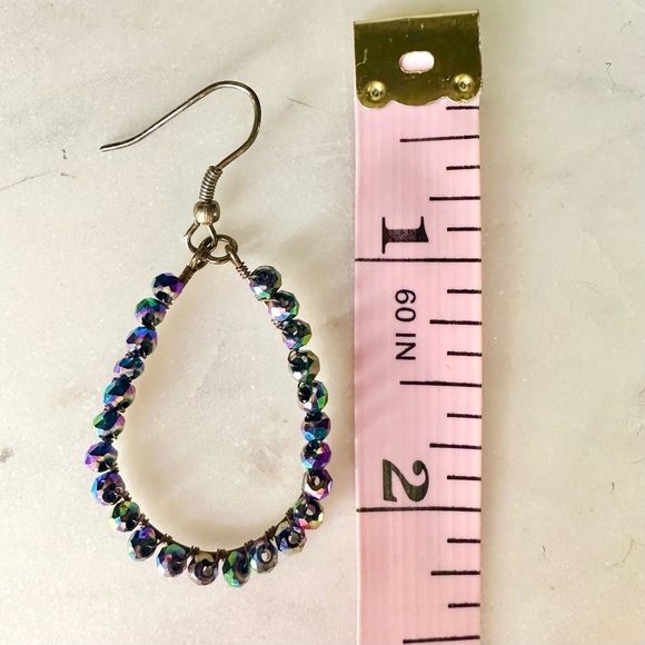 AB Crystal Beaded Wire Wrapped Handmade Teardrop Shape Dangle Earrings - Picture 6 of 6